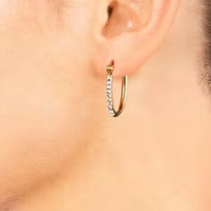 NEW Brilliance Silver Treasures Womens Crystal 14K Gold plated hoop